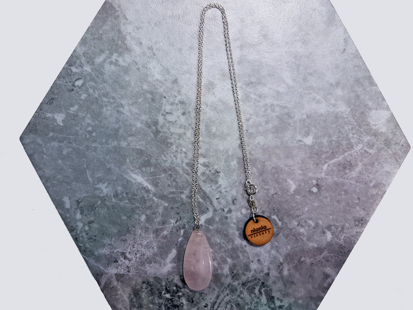 Rose Quartz Necklace, Rose Quartz Sterling Silver necklace, Rose Quartz Teardrop Pendant Necklace | by nlanlaVictory