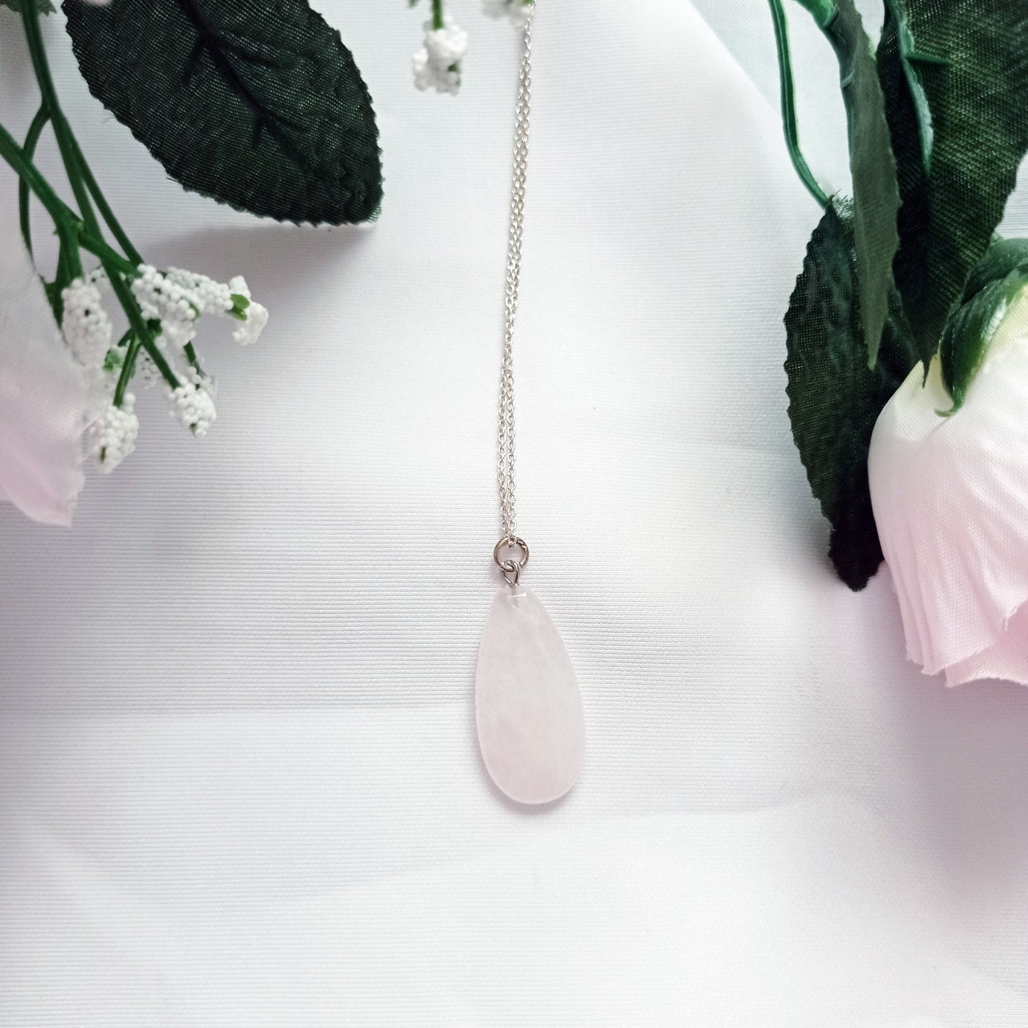 Rose Quartz Necklace, Rose Quartz Sterling Silver necklace, Rose Quartz Teardrop Pendant Necklace | by nlanlaVictory