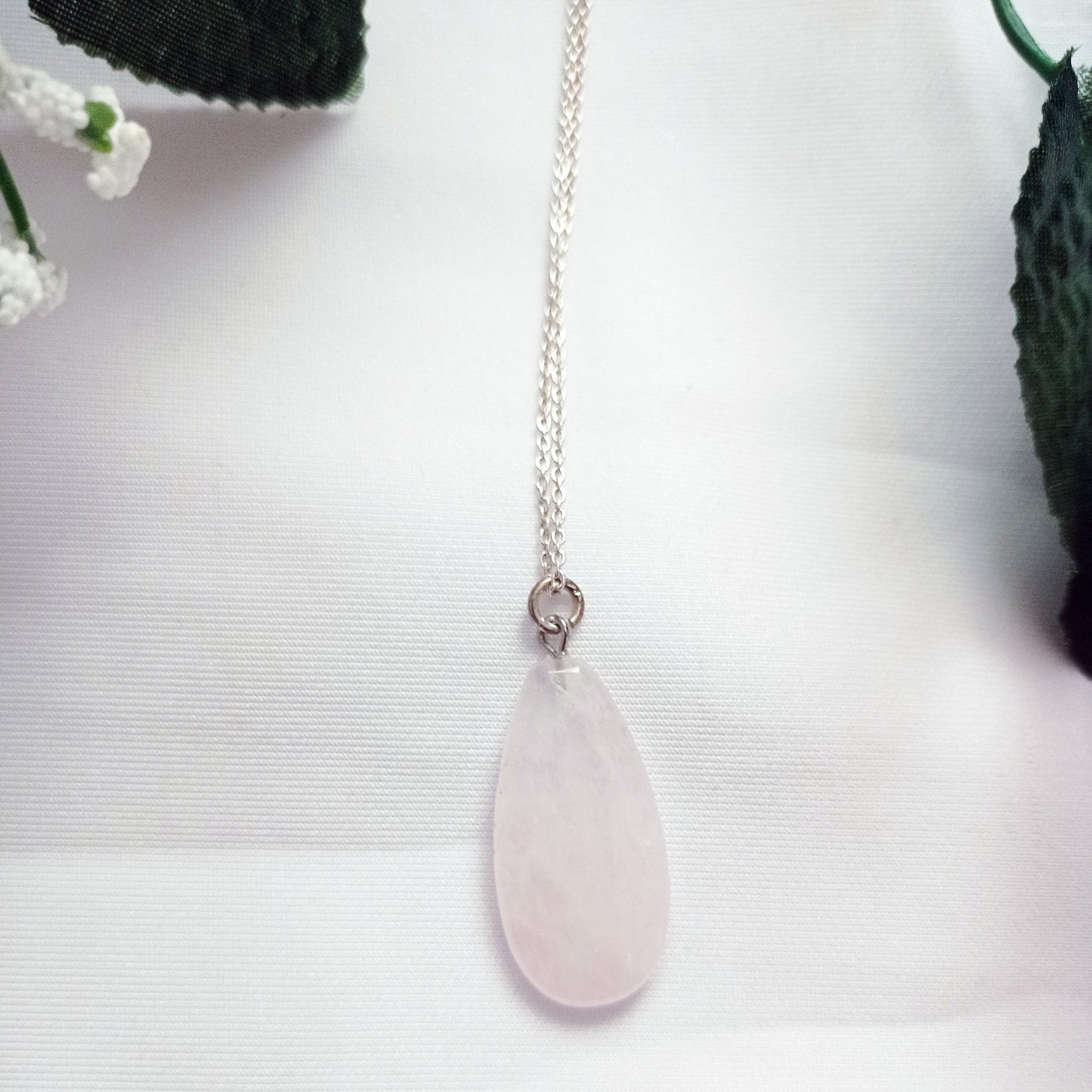 Rose Quartz Necklace, Rose Quartz Sterling Silver necklace, Rose Quartz Teardrop Pendant Necklace | by nlanlaVictory